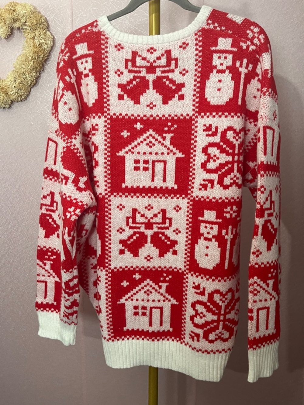 Scarlett Red and White Holiday Fair Isle Crewneck Sweater - Picture 2 of 4
